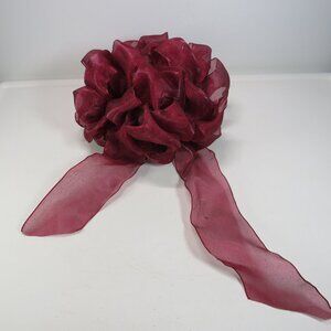 Large Burgundy Wired Ribbon Bow w glittered 8.5x5"